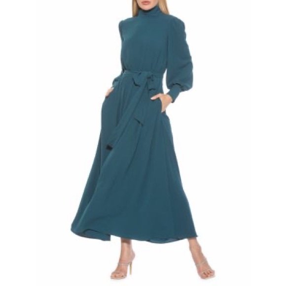 Alexia Admor Dresses & Skirts - NWOT Alexia Admor Isaliah Blouson High Neck Maxi Midi Teal Blue Dress